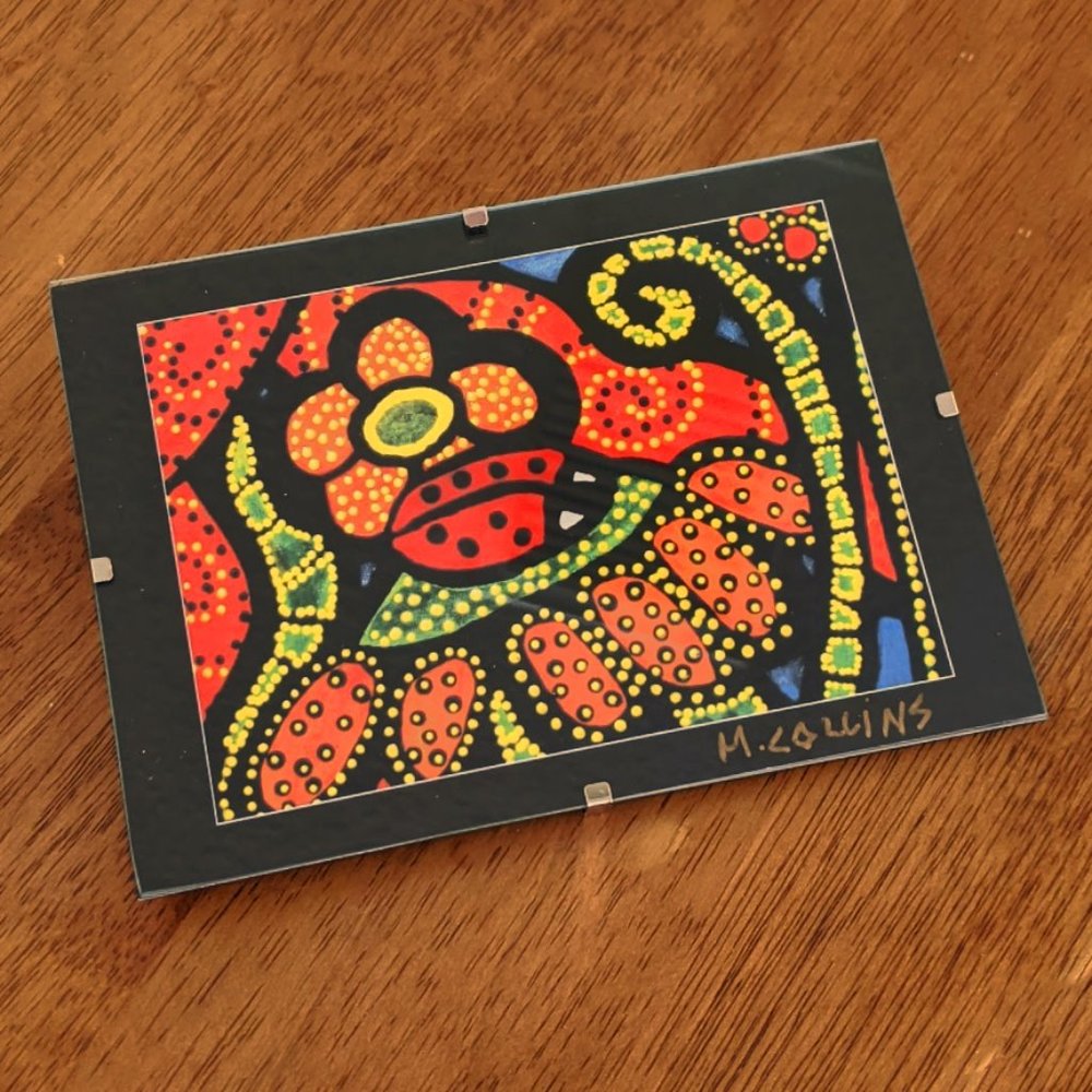 Colorful Artist Signed Ladybug & Flowers Wall Art